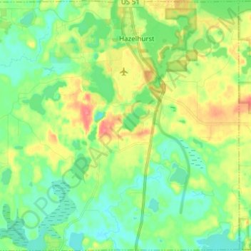 Carte topographique Town of Hazelhurst, altitude, relief