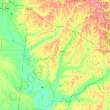 Carte topographique Pickens County, altitude, relief