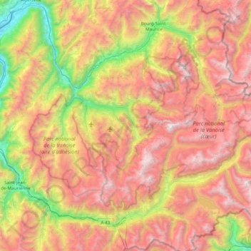 Carte topographique Massif de la Vanoise, altitude, relief