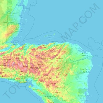 Carte topographique Honduras, altitude, relief