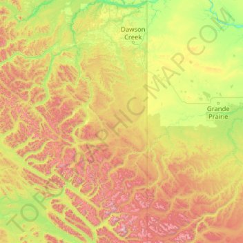 Carte topographique Area D (Kiskatinaw Valley), altitude, relief