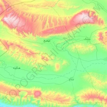 Carte topographique دهستان جناح, altitude, relief