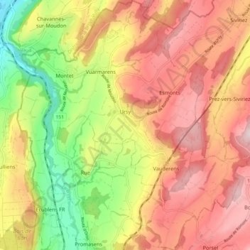 Carte topographique Ursy, altitude, relief