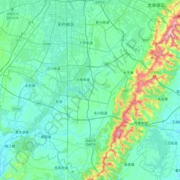 Carte topographique 天府新区, altitude, relief