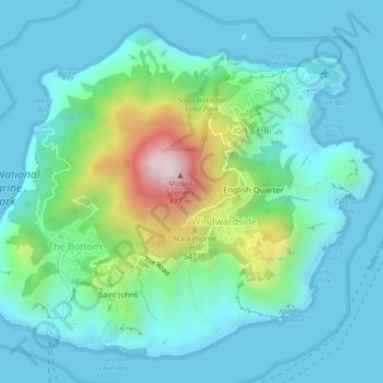 Carte topographique Saba, altitude, relief
