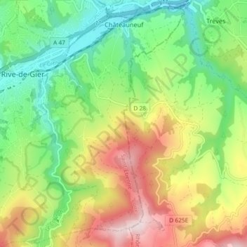 Carte topographique Châteauneuf, altitude, relief
