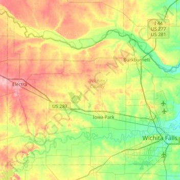 Carte topographique Wichita County, altitude, relief