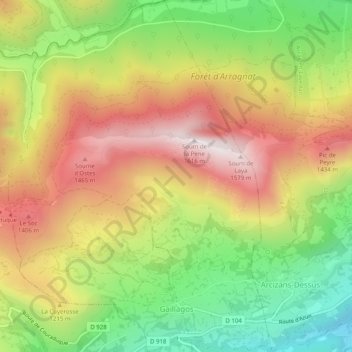 Carte topographique Gaillagos, altitude, relief