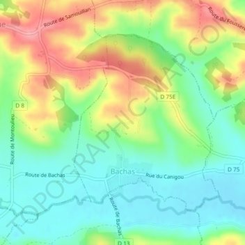 Carte topographique Bachas, altitude, relief