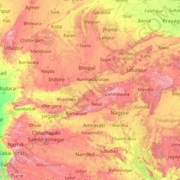 Carte topographique Narmada, altitude, relief
