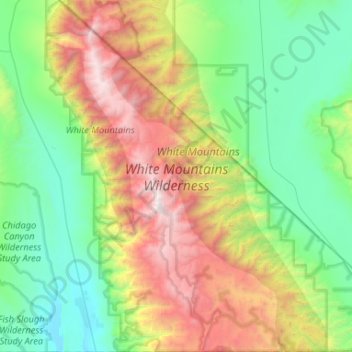 Carte topographique White Mountains Wilderness Area, altitude, relief