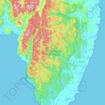 Carte topographique Parc national de Masoala, altitude, relief