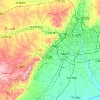 Carte topographique Yungang District, altitude, relief