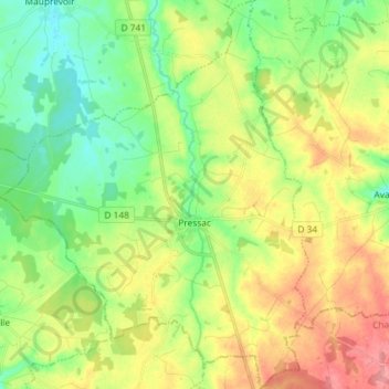 Carte topographique Pressac, altitude, relief