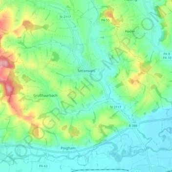 Carte topographique Tettenweis, altitude, relief