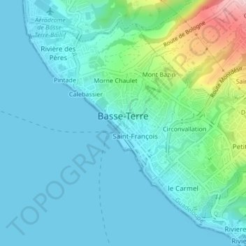 Carte topographique Basse-Terre, altitude, relief