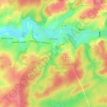 Carte topographique Liessies, altitude, relief
