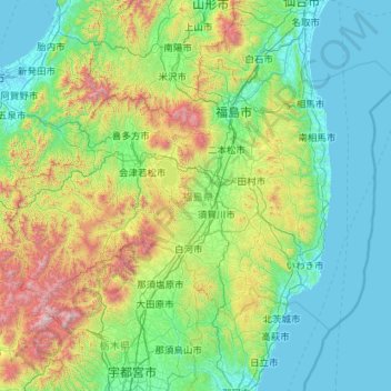 Carte topographique Préfecture de Fukushima, altitude, relief