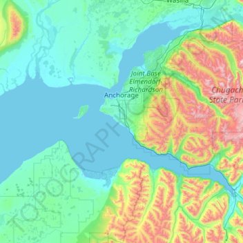 Carte topographique Anchorage, altitude, relief