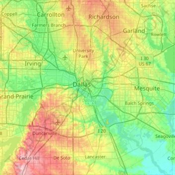 Carte topographique Dallas County, altitude, relief
