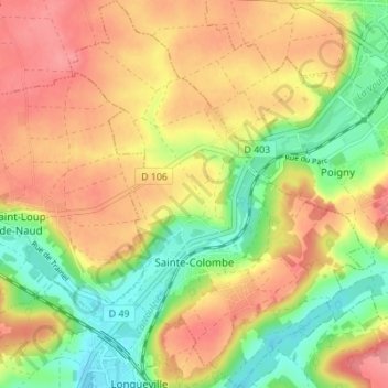 Carte topographique Sainte-Colombe, altitude, relief