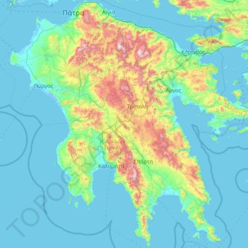 Carte topographique Péloponnèse, altitude, relief