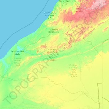 Carte topographique Guelmim-Oued Noun, altitude, relief