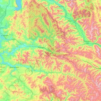Carte topographique Shoshone County, altitude, relief