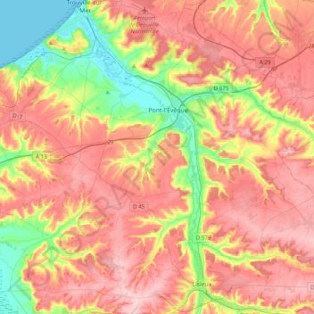 Carte topographique Communauté de communes Terre d'Auge, altitude, relief