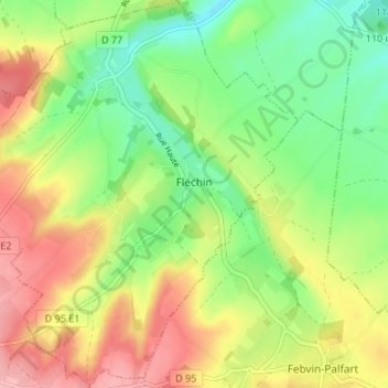 Carte topographique Fléchin, altitude, relief