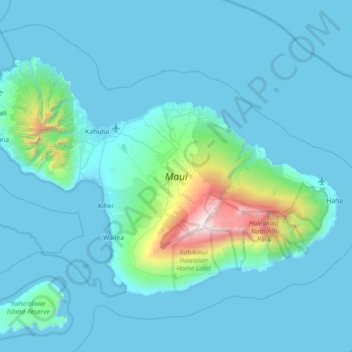 Carte topographique Maui, altitude, relief