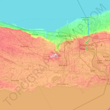 Carte topographique Niagara Region, altitude, relief