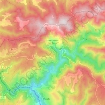 Carte topographique Saint-Laurent-les-Bains, altitude, relief