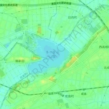 Carte topographique 多々良沼, altitude, relief