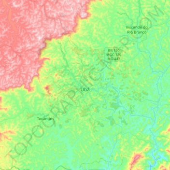 Carte topographique Ubá, altitude, relief
