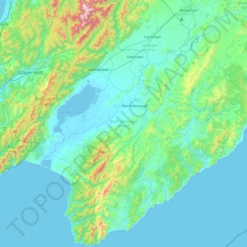 Carte topographique South Wairarapa District, altitude, relief