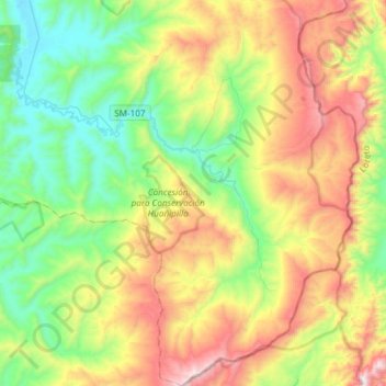 Carte topographique Shamboyacu, altitude, relief