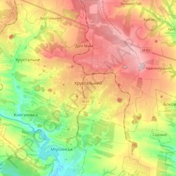 Carte topographique Krasnyi Luch, altitude, relief