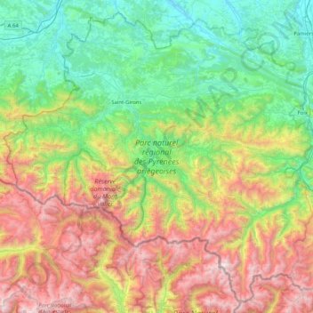 Carte topographique Parc naturel régional des Pyrénées ariégeoises, altitude, relief