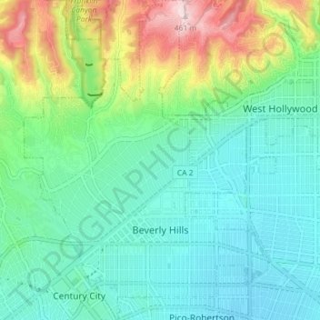 Carte topographique Beverly Hills, altitude, relief