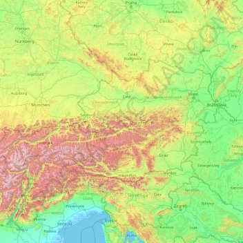 Carte topographique Autriche, altitude, relief
