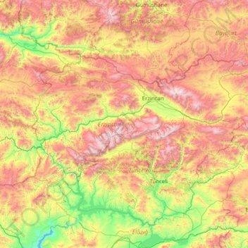 Carte topographique Erzincan, altitude, relief
