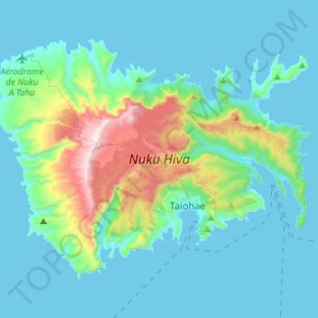 Carte topographique Nuku Hiva, altitude, relief