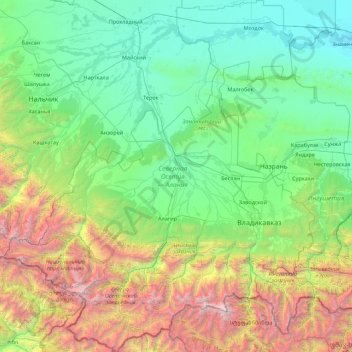 Carte topographique Ossétie-du-Nord-Alanie, altitude, relief