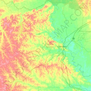 Carte topographique Ouachita County, altitude, relief