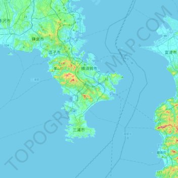 Carte topographique 横須賀市, altitude, relief