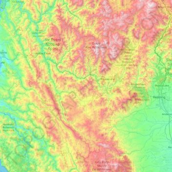 Carte topographique Trinity County, altitude, relief