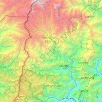 Carte topographique West Sikkim District, altitude, relief