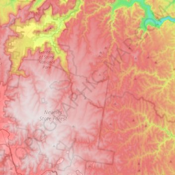 Carte topographique Newnes Plateau, altitude, relief