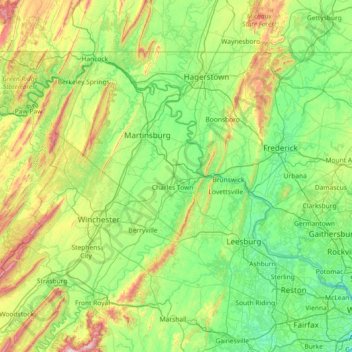 Carte topographique Upper Potomac River, altitude, relief